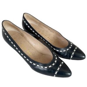 Bruno Magli Black Leather Kitten Cuban Heel Pointed Toe Shoes Womens Size 7.5 AA